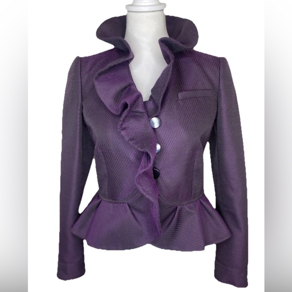 RED Valentino Jackets & Blazers - Red Valentino Purple Ruffle Jacket Blazer COAT Womens US Size 2 Made in Italy